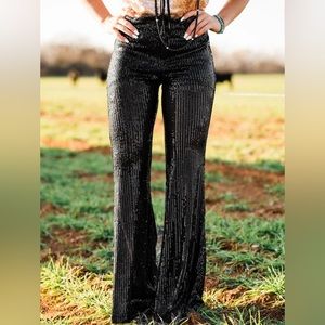Black Sequins High Waist Flare Pants